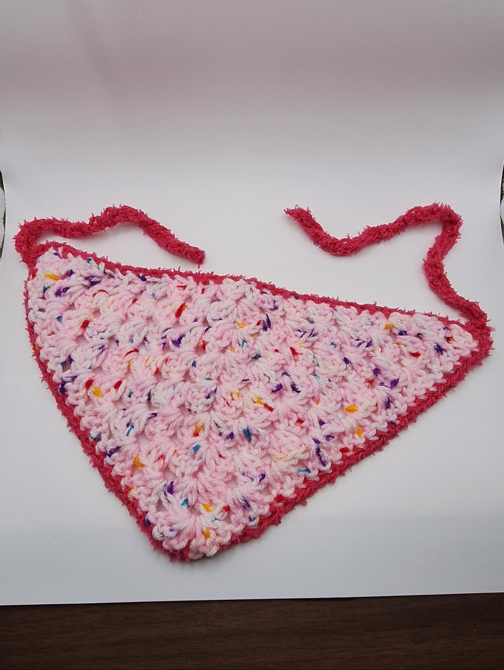Pink Crochet Triangle Bandana with Pink Trim